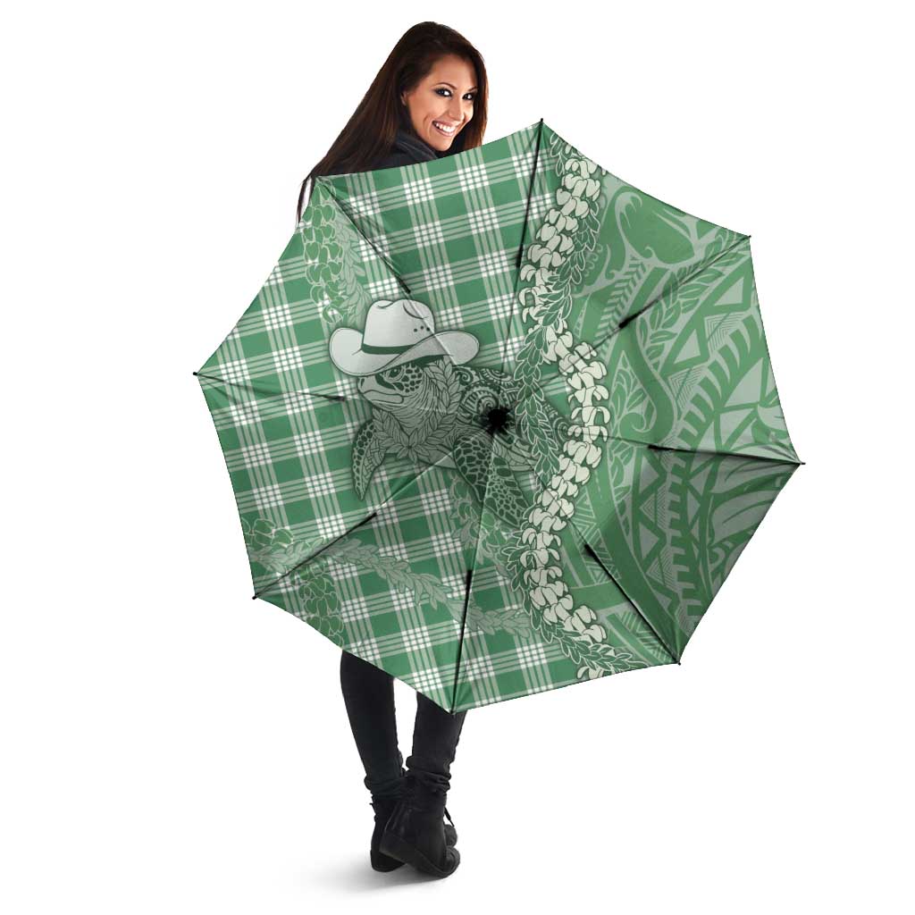 Green Hawaii Palaka Cowboy Turtle Umbrella Hawaiian Paniolo Puakenikeni Maile Lei - Polynesian Pride