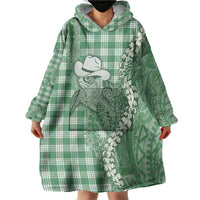 Green Hawaii Palaka Cowboy Turtle Wearable Blanket Hoodie Hawaiian Paniolo Puakenikeni Maile Lei - Polynesian Pride