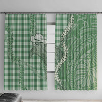 Green Hawaii Palaka Cowboy Turtle Window Curtain Hawaiian Paniolo Puakenikeni Maile Lei - Polynesian Pride