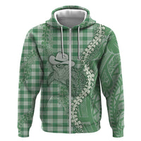 Green Hawaii Palaka Cowboy Turtle Zip Hoodie Hawaiian Paniolo Puakenikeni Maile Lei - Polynesian Pride