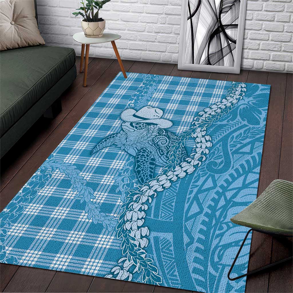 Blue Hawaii Palaka Cowboy Turtle Area Rug Hawaiian Paniolo Puakenikeni Maile Lei - Polynesian Pride