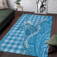 Blue Hawaii Palaka Cowboy Turtle Area Rug Hawaiian Paniolo Puakenikeni Maile Lei - Polynesian Pride