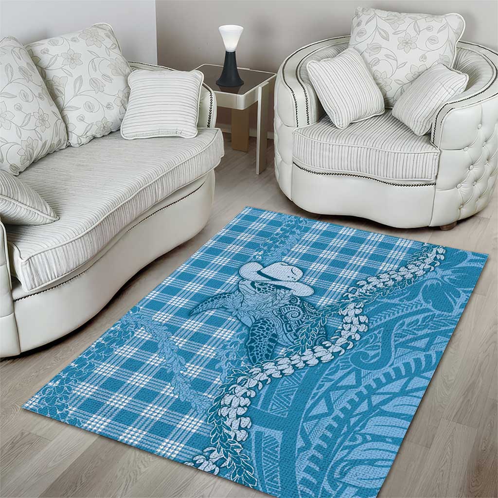 Blue Hawaii Palaka Cowboy Turtle Area Rug Hawaiian Paniolo Puakenikeni Maile Lei - Polynesian Pride