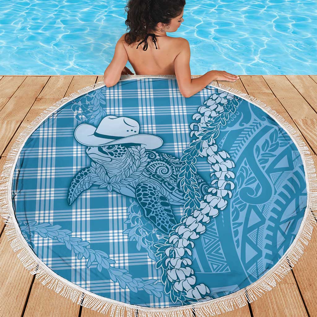 Blue Hawaii Palaka Cowboy Turtle Beach Blanket Hawaiian Paniolo Puakenikeni Maile Lei - Polynesian Pride