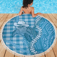 Blue Hawaii Palaka Cowboy Turtle Beach Blanket Hawaiian Paniolo Puakenikeni Maile Lei - Polynesian Pride