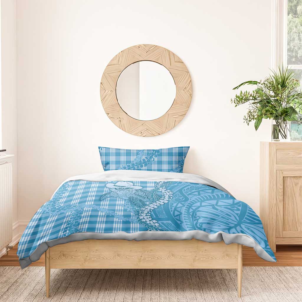 Blue Hawaii Palaka Cowboy Turtle Bedding Set Hawaiian Paniolo Puakenikeni Maile Lei - Polynesian Pride
