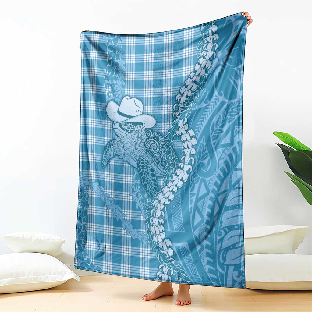 Blue Hawaii Palaka Cowboy Turtle Blanket Hawaiian Paniolo Puakenikeni Maile Lei - Polynesian Pride