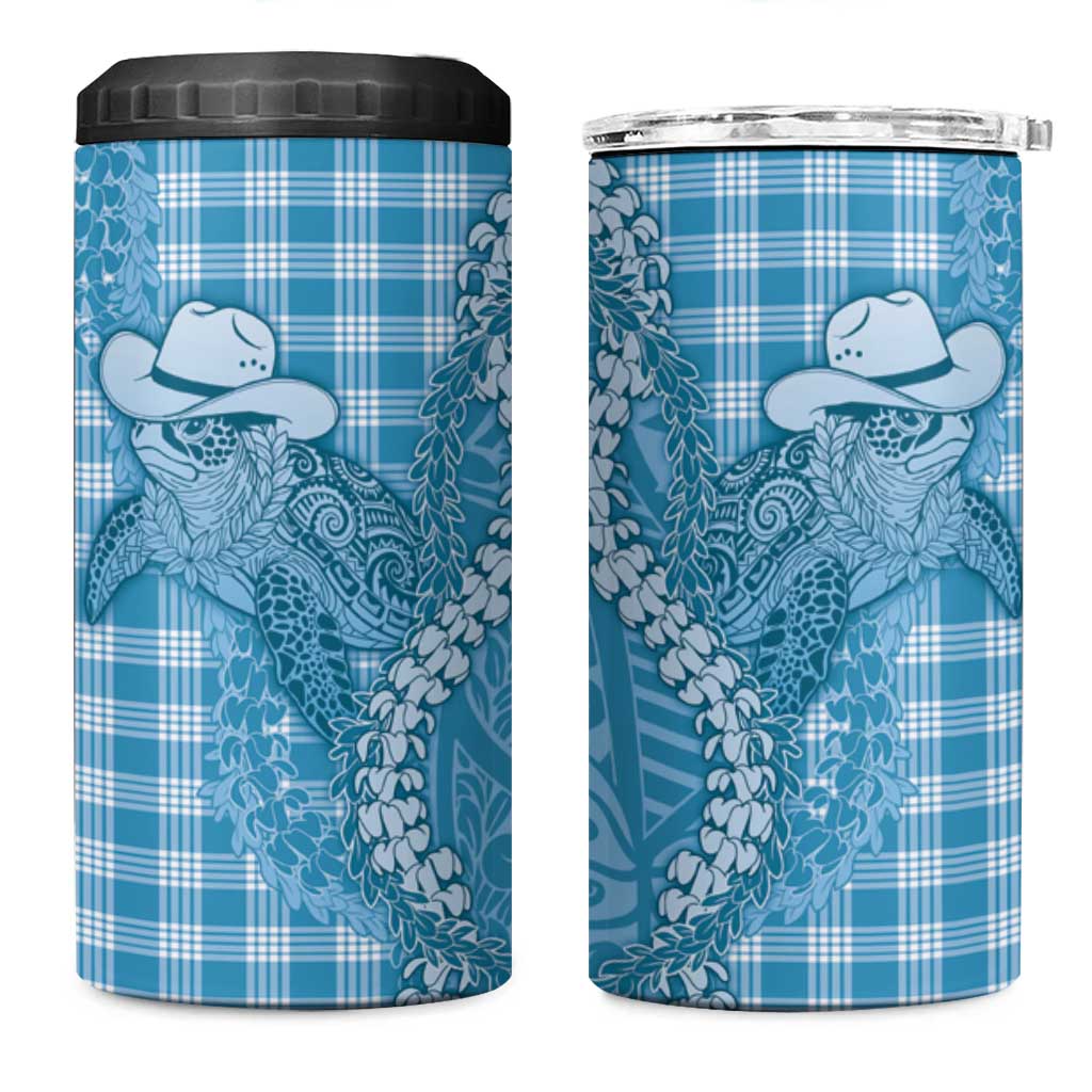 Blue Hawaii Palaka Cowboy Turtle 4 in 1 Can Cooler Tumbler Hawaiian Paniolo Puakenikeni Maile Lei - Polynesian Pride