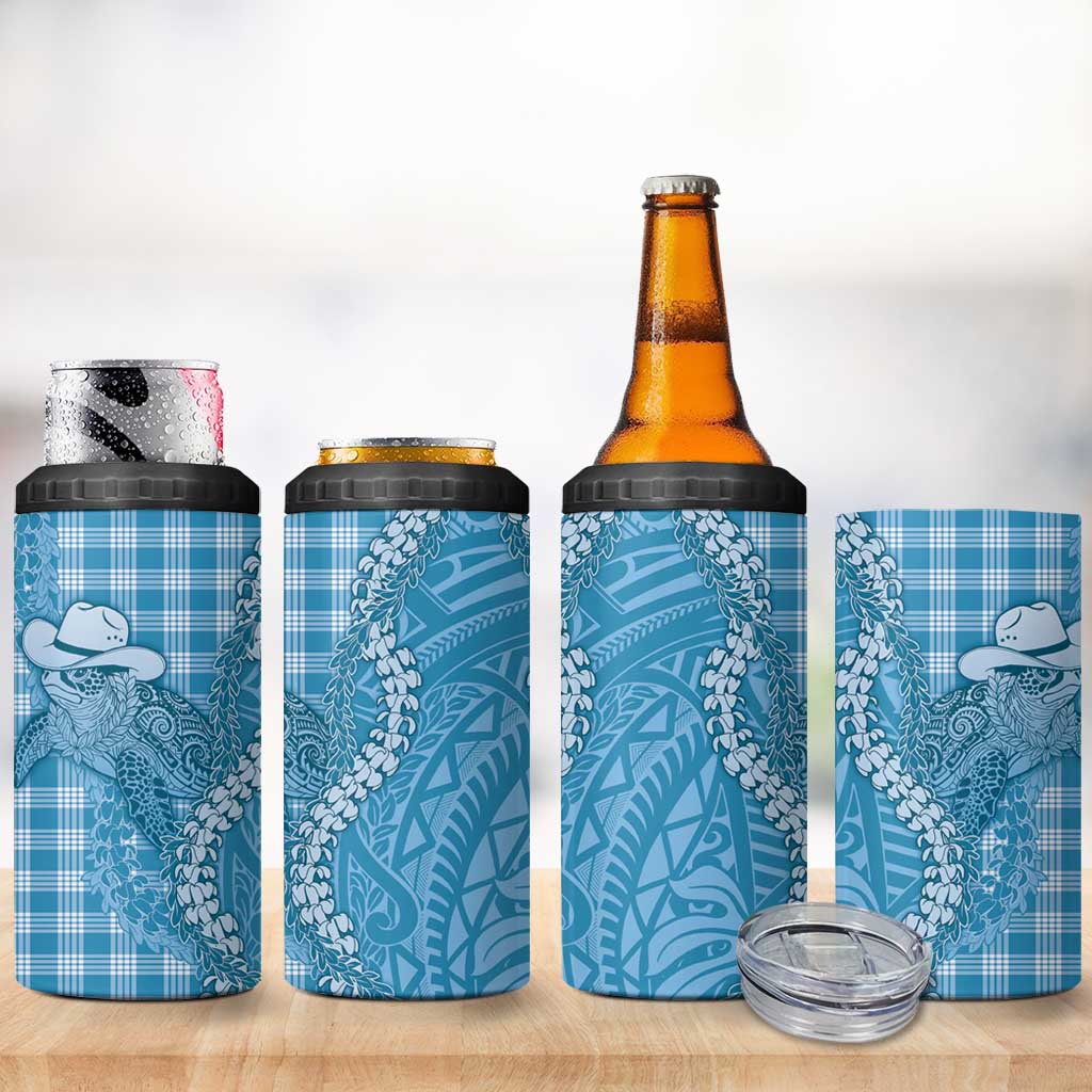 Blue Hawaii Palaka Cowboy Turtle 4 in 1 Can Cooler Tumbler Hawaiian Paniolo Puakenikeni Maile Lei - Polynesian Pride