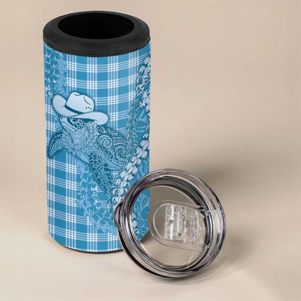 Blue Hawaii Palaka Cowboy Turtle 4 in 1 Can Cooler Tumbler Hawaiian Paniolo Puakenikeni Maile Lei - Polynesian Pride