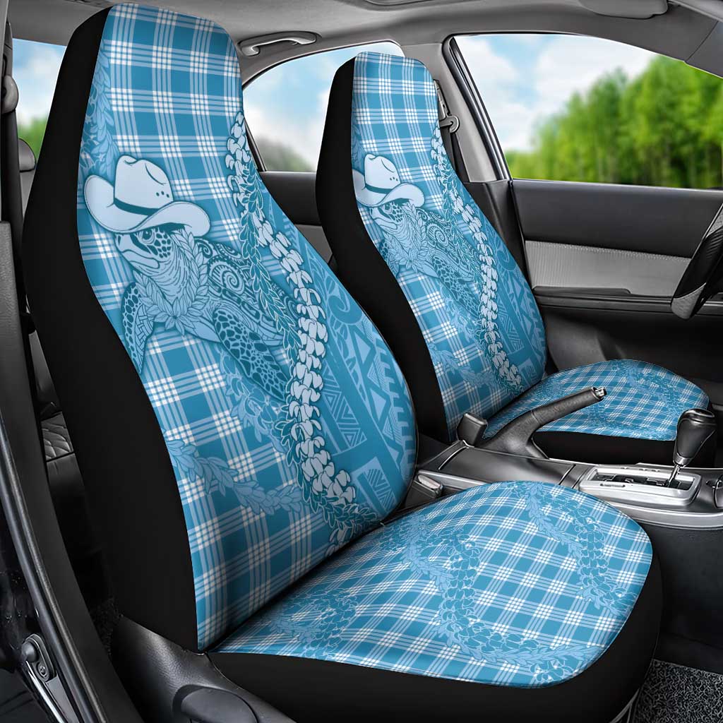 Blue Hawaii Palaka Cowboy Turtle Car Seat Cover Hawaiian Paniolo Puakenikeni Maile Lei - Polynesian Pride