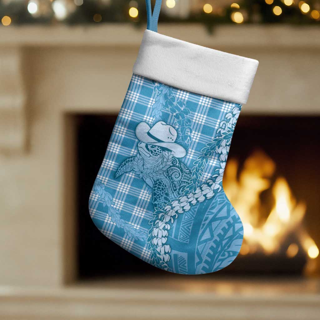 Blue Hawaii Palaka Cowboy Turtle Christmas Stocking Hawaiian Paniolo Puakenikeni Maile Lei - Polynesian Pride
