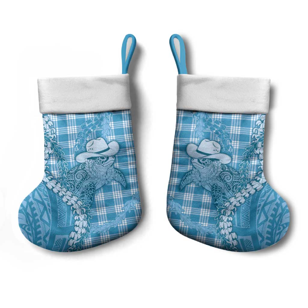 Blue Hawaii Palaka Cowboy Turtle Christmas Stocking Hawaiian Paniolo Puakenikeni Maile Lei - Polynesian Pride