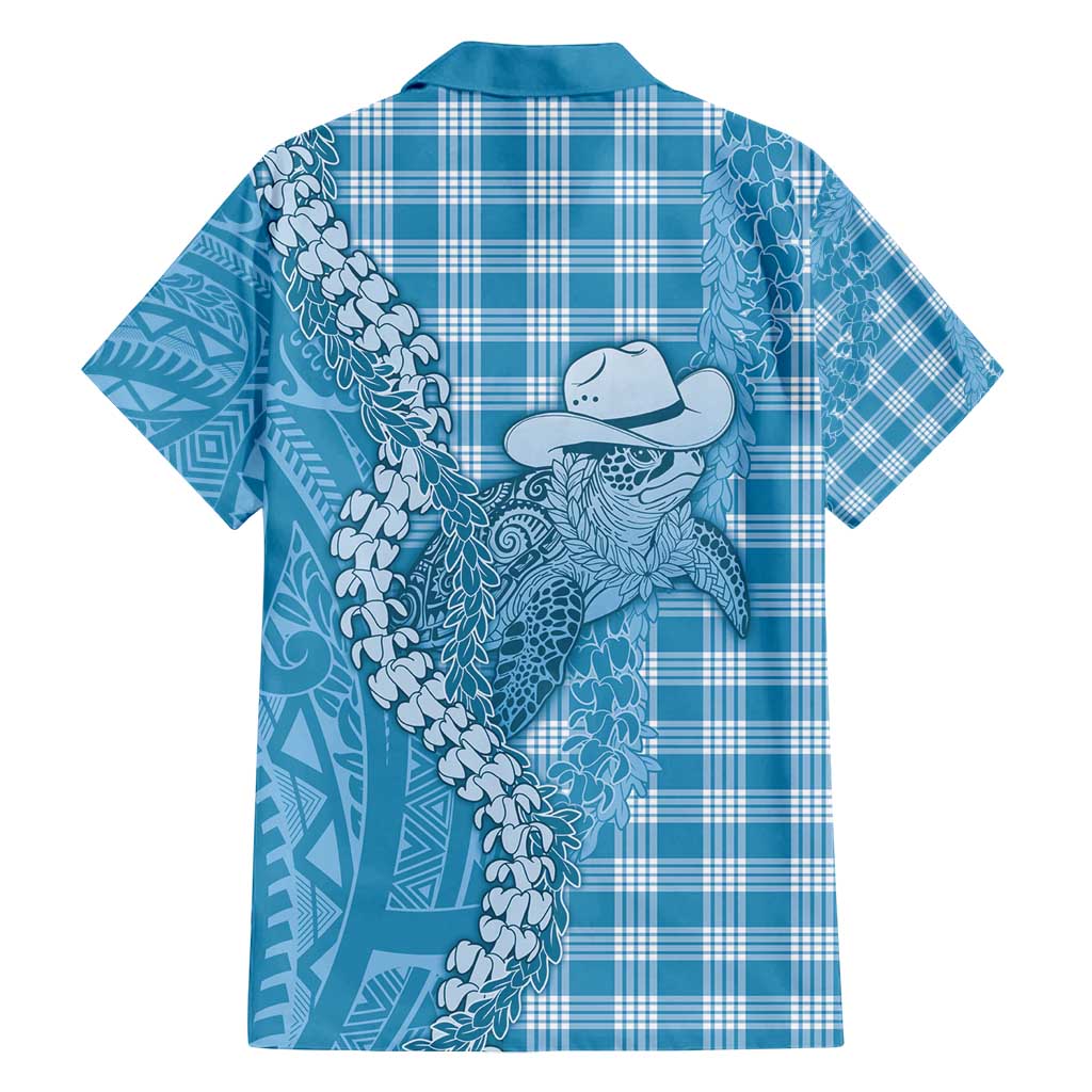 Blue Hawaii Palaka Cowboy Turtle Family Matching Long Sleeve Bodycon Dress and Hawaiian Shirt Hawaiian Paniolo Puakenikeni Maile Lei - Polynesian Pride