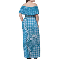 Blue Hawaii Palaka Cowboy Turtle Family Matching Off Shoulder Maxi Dress and Hawaiian Shirt Hawaiian Paniolo Puakenikeni Maile Lei - Polynesian Pride