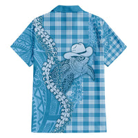 Blue Hawaii Palaka Cowboy Turtle Family Matching Puletasi and Hawaiian Shirt Hawaiian Paniolo Puakenikeni Maile Lei - Polynesian Pride