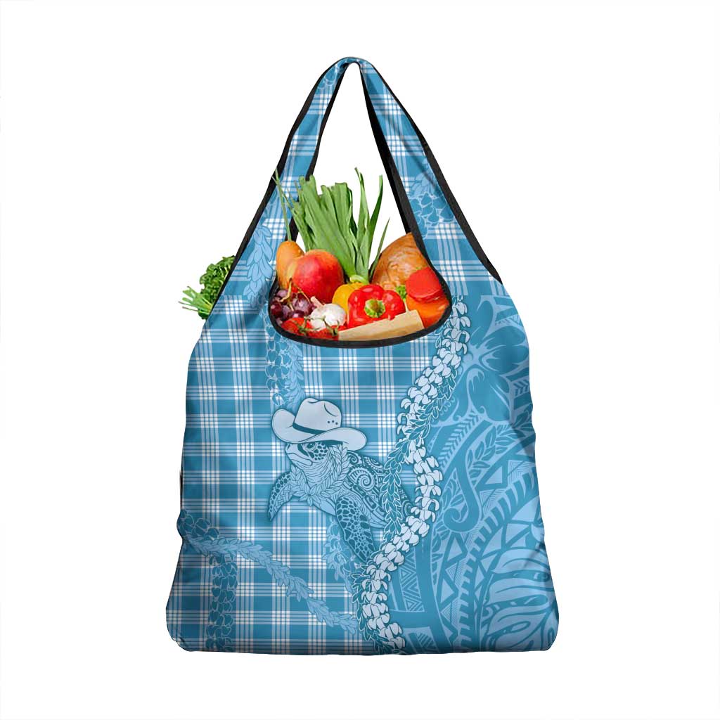 Blue Hawaii Palaka Cowboy Turtle Grocery Bag Hawaiian Paniolo Puakenikeni Maile Lei - Polynesian Pride