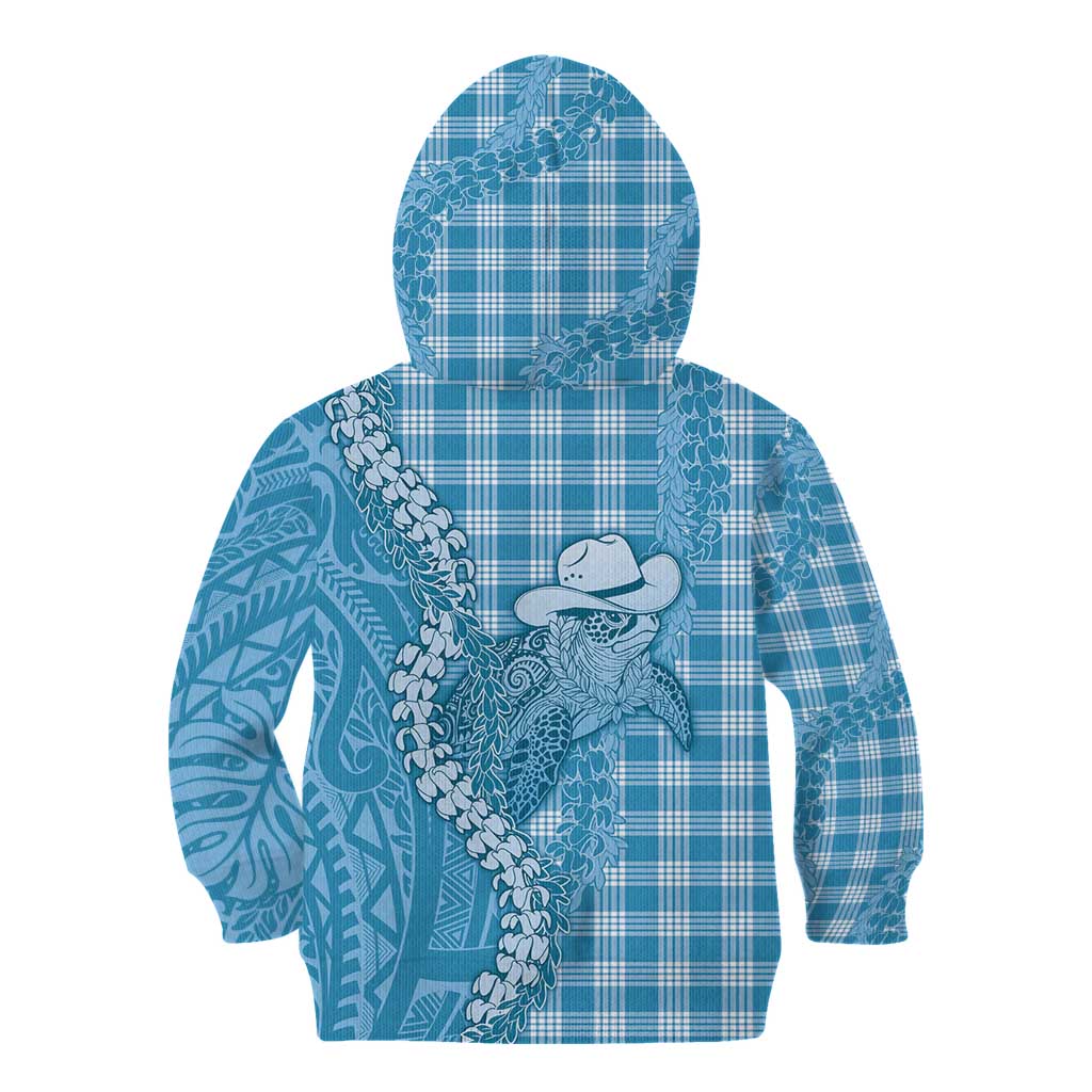 Blue Hawaii Palaka Cowboy Turtle Kid Hoodie Hawaiian Paniolo Puakenikeni Maile Lei - Polynesian Pride