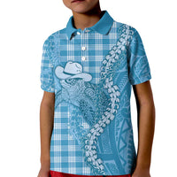 Blue Hawaii Palaka Cowboy Turtle Kid Polo Shirt Hawaiian Paniolo Puakenikeni Maile Lei - Polynesian Pride