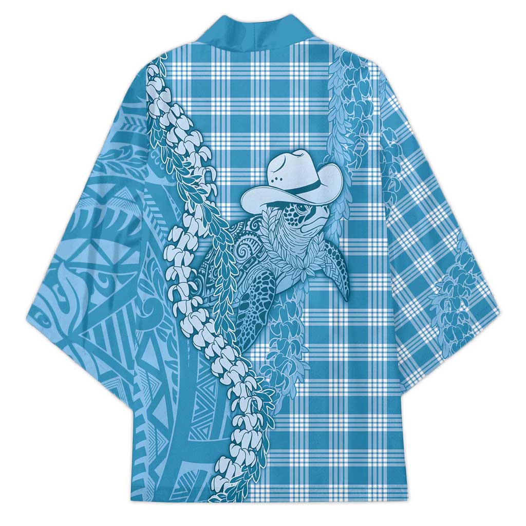 Blue Hawaii Palaka Cowboy Turtle Kimono Hawaiian Paniolo Puakenikeni Maile Lei - Polynesian Pride