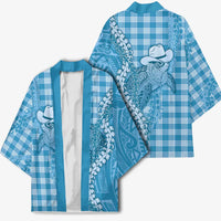 Blue Hawaii Palaka Cowboy Turtle Kimono Hawaiian Paniolo Puakenikeni Maile Lei - Polynesian Pride