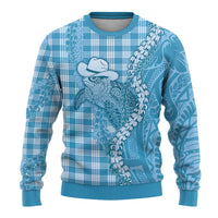 Blue Hawaii Palaka Cowboy Turtle Ugly Christmas Sweater Hawaiian Paniolo Puakenikeni Maile Lei - Polynesian Pride