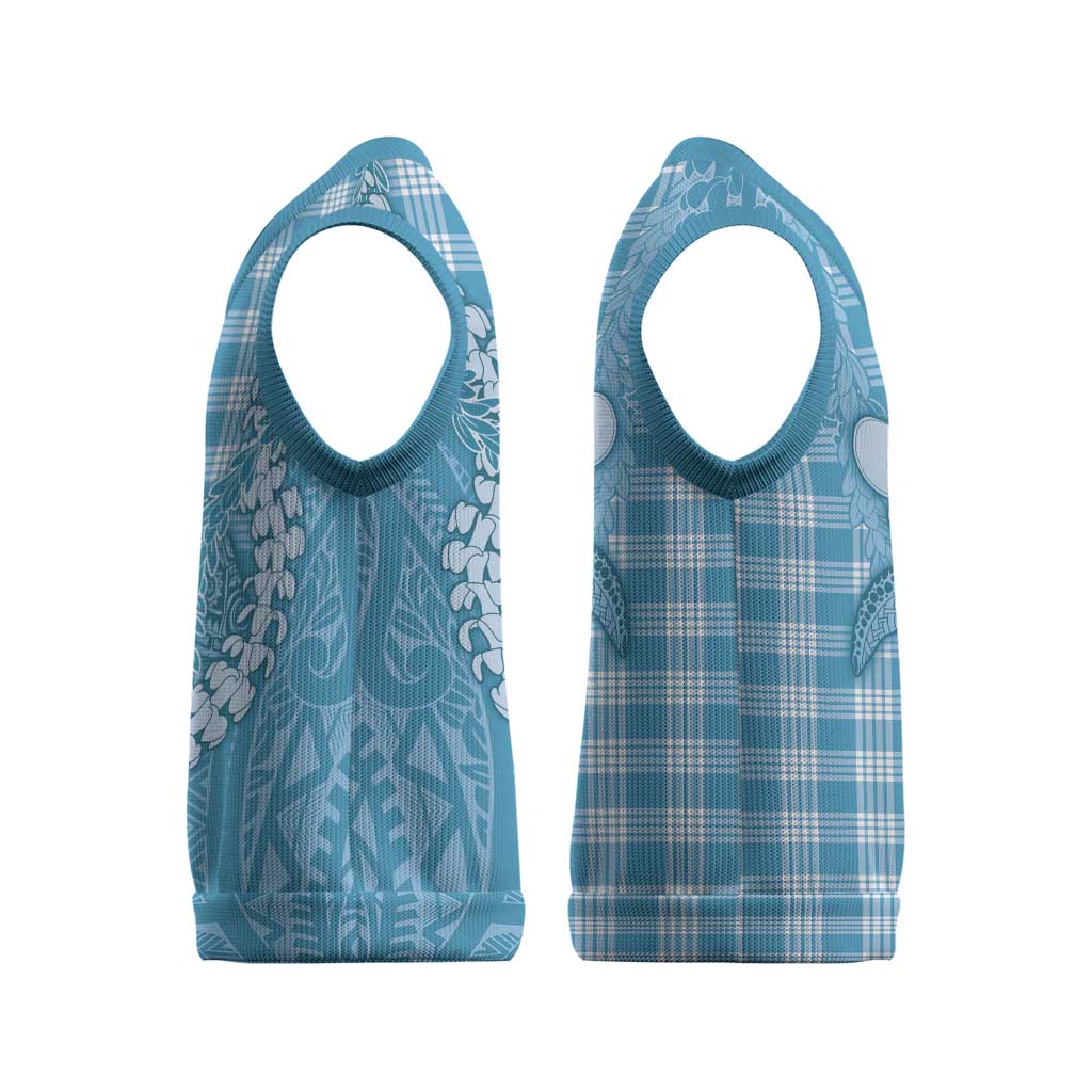 Blue Hawaii Palaka Cowboy Turtle Christmas Knitted V-Neck Vest Hawaiian Paniolo Puakenikeni Maile Lei - Polynesian Pride