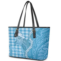 Blue Hawaii Palaka Cowboy Turtle Leather Tote Bag Hawaiian Paniolo Puakenikeni Maile Lei - Polynesian Pride