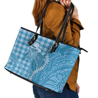 Blue Hawaii Palaka Cowboy Turtle Leather Tote Bag Hawaiian Paniolo Puakenikeni Maile Lei - Polynesian Pride