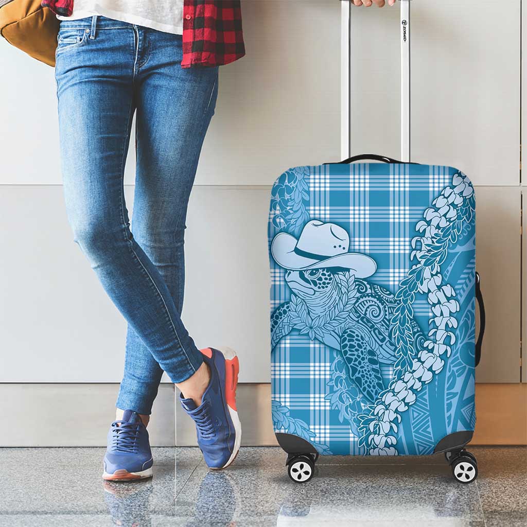 Blue Hawaii Palaka Cowboy Turtle Luggage Cover Hawaiian Paniolo Puakenikeni Maile Lei - Polynesian Pride