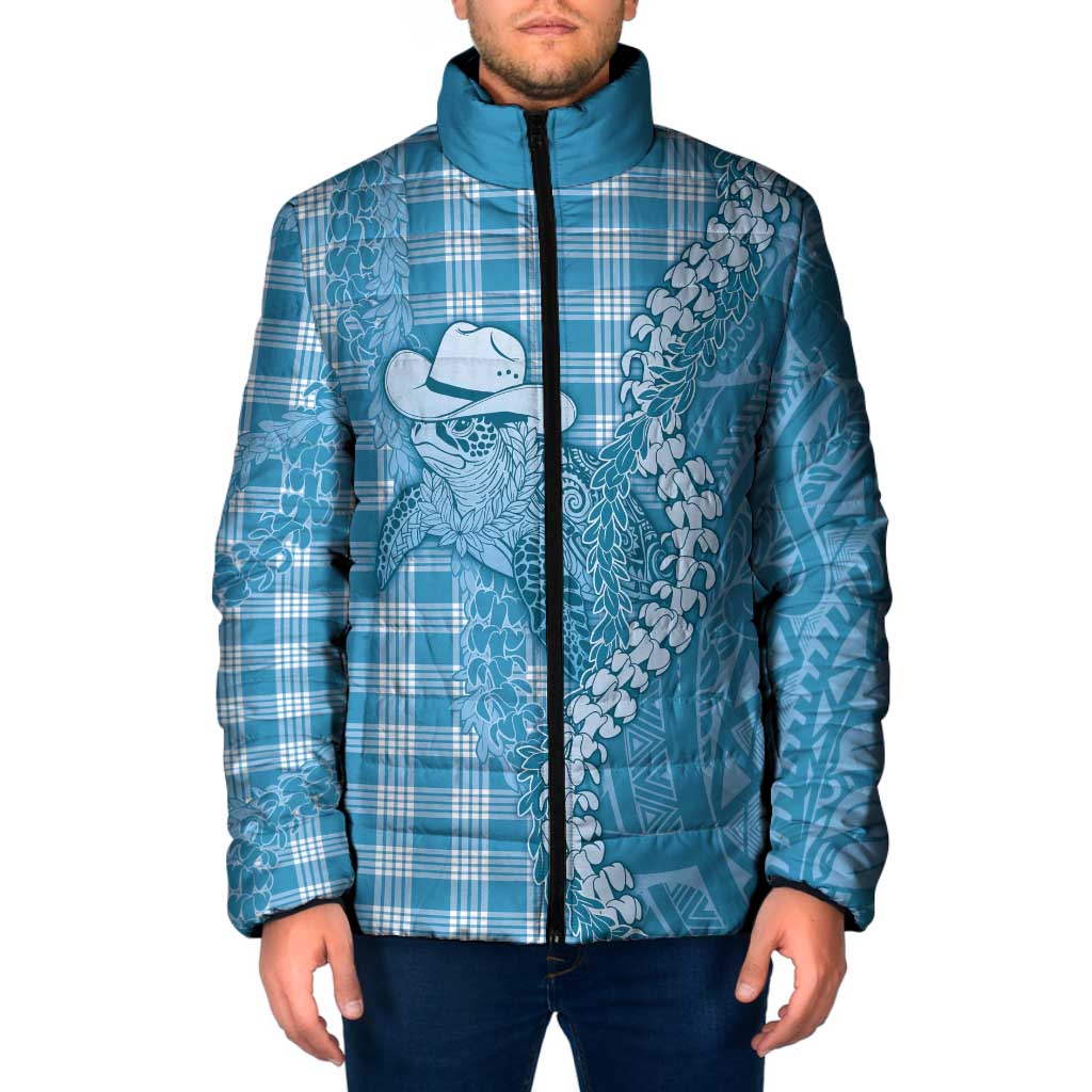 Blue Hawaii Palaka Cowboy Turtle Padded Jacket Hawaiian Paniolo Puakenikeni Maile Lei DT05 Men Blue - Polynesian Pride