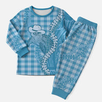 Blue Hawaii Palaka Cowboy Turtle Christmas Pajama Set Hawaiian Paniolo Puakenikeni Maile Lei - Polynesian Pride