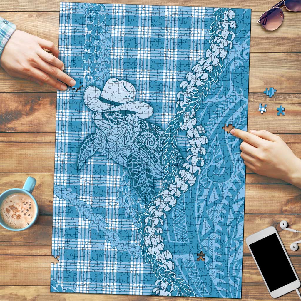 Blue Hawaii Palaka Cowboy Turtle Puzzle Hawaiian Paniolo Puakenikeni Maile Lei DT05 Blue - Polynesian Pride