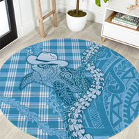 Blue Hawaii Palaka Cowboy Turtle Round Carpet Hawaiian Paniolo Puakenikeni Maile Lei - Polynesian Pride