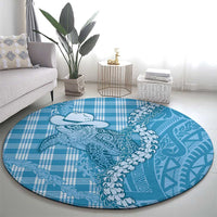 Blue Hawaii Palaka Cowboy Turtle Round Carpet Hawaiian Paniolo Puakenikeni Maile Lei - Polynesian Pride
