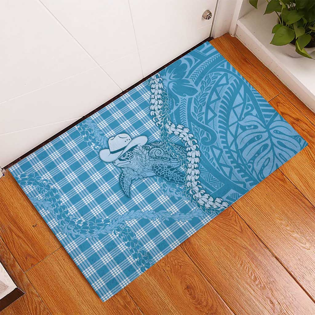 Blue Hawaii Palaka Cowboy Turtle Rubber Doormat Hawaiian Paniolo Puakenikeni Maile Lei - Polynesian Pride