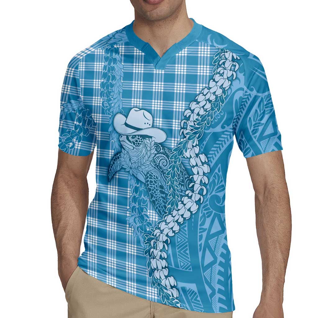 Blue Hawaii Palaka Cowboy Turtle Rugby Jersey Hawaiian Paniolo Puakenikeni Maile Lei - Polynesian Pride