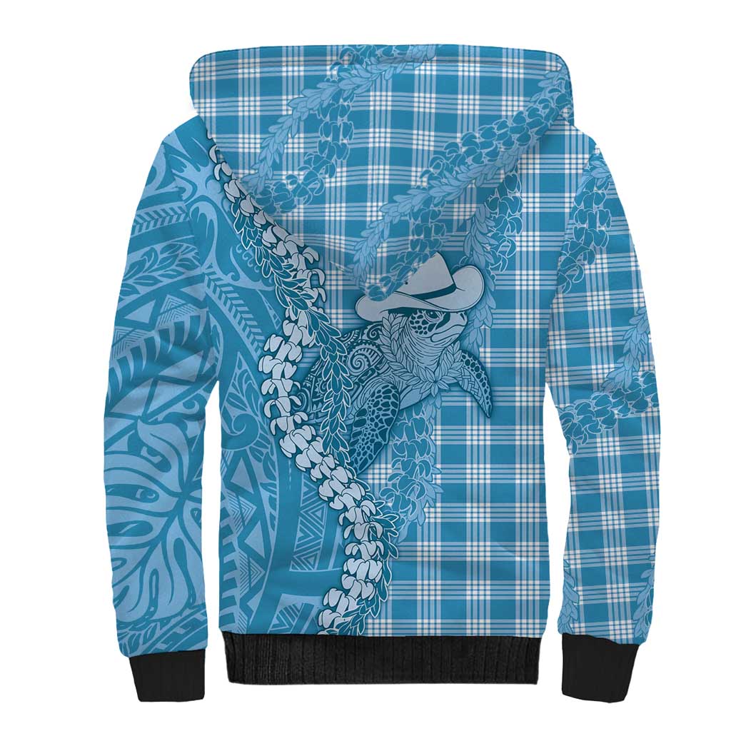 Blue Hawaii Palaka Cowboy Turtle Sherpa Hoodie Hawaiian Paniolo Puakenikeni Maile Lei - Polynesian Pride