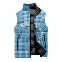 Blue Hawaii Palaka Cowboy Turtle Sleeveless Puffer Jacket Hawaiian Paniolo Puakenikeni Maile Lei - Polynesian Pride