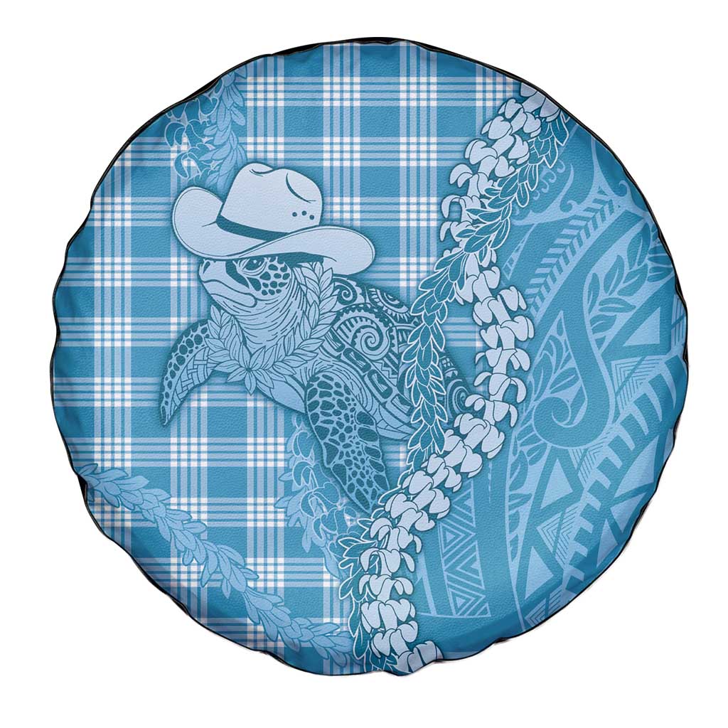 Blue Hawaii Palaka Cowboy Turtle Spare Tire Cover Hawaiian Paniolo Puakenikeni Maile Lei - Polynesian Pride