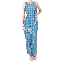Blue Hawaii Palaka Cowboy Turtle Tank Maxi Dress Hawaiian Paniolo Puakenikeni Maile Lei - Polynesian Pride