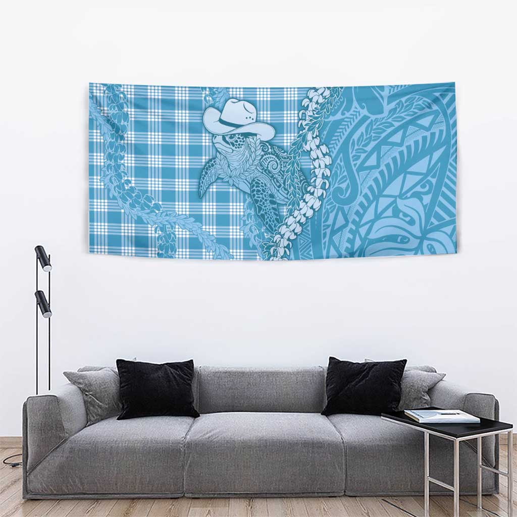 Blue Hawaii Palaka Cowboy Turtle Tapestry Hawaiian Paniolo Puakenikeni Maile Lei - Polynesian Pride