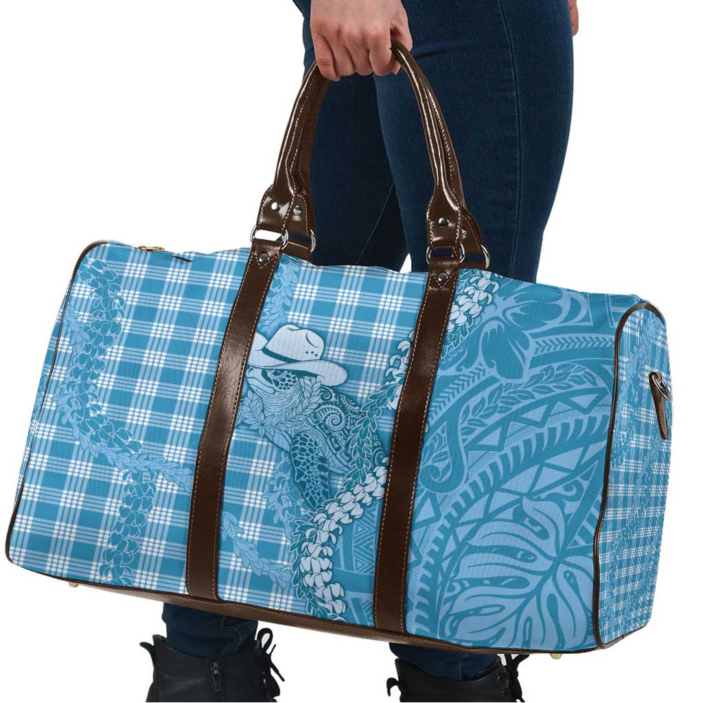 Blue Hawaii Palaka Cowboy Turtle Travel Bag Hawaiian Paniolo Puakenikeni Maile Lei - Polynesian Pride