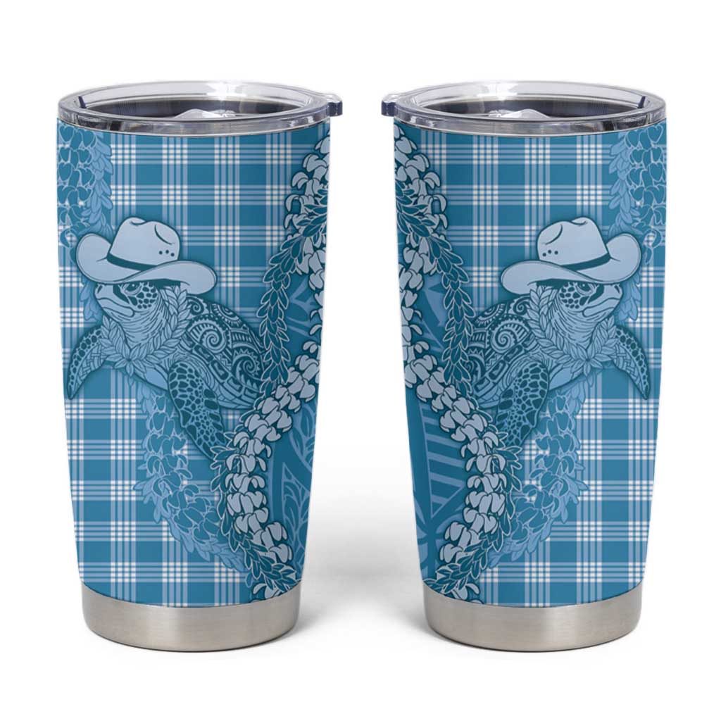 Blue Hawaii Palaka Cowboy Turtle Tumbler Cup Hawaiian Paniolo Puakenikeni Maile Lei - Polynesian Pride