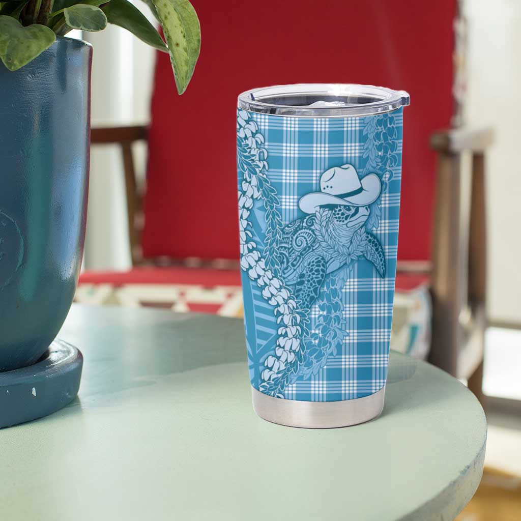 Blue Hawaii Palaka Cowboy Turtle Tumbler Cup Hawaiian Paniolo Puakenikeni Maile Lei - Polynesian Pride