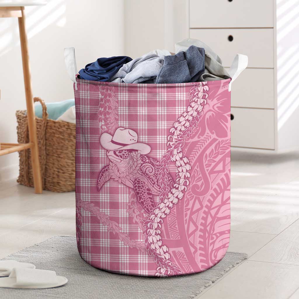 Pink Hawaii Palaka Cowboy Turtle Laundry Basket Hawaiian Paniolo Puakenikeni Maile Lei DT05 Pink - Polynesian Pride
