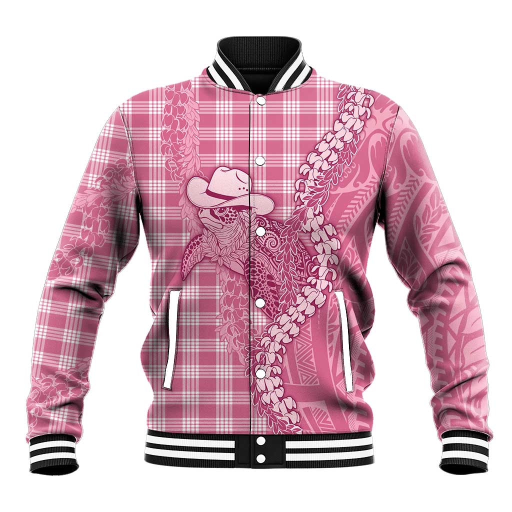 Pink Hawaii Palaka Cowboy Turtle Baseball Jacket Hawaiian Paniolo Puakenikeni Maile Lei DT05 Unisex Pink - Polynesian Pride