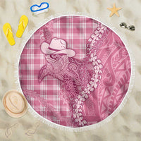 Pink Hawaii Palaka Cowboy Turtle Beach Blanket Hawaiian Paniolo Puakenikeni Maile Lei - Polynesian Pride