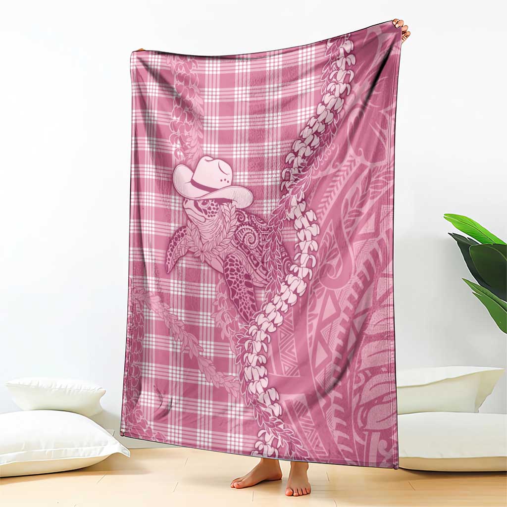 Pink Hawaii Palaka Cowboy Turtle Blanket Hawaiian Paniolo Puakenikeni Maile Lei - Polynesian Pride