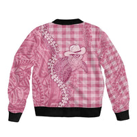 Pink Hawaii Palaka Cowboy Turtle Bomber Jacket Hawaiian Paniolo Puakenikeni Maile Lei - Polynesian Pride